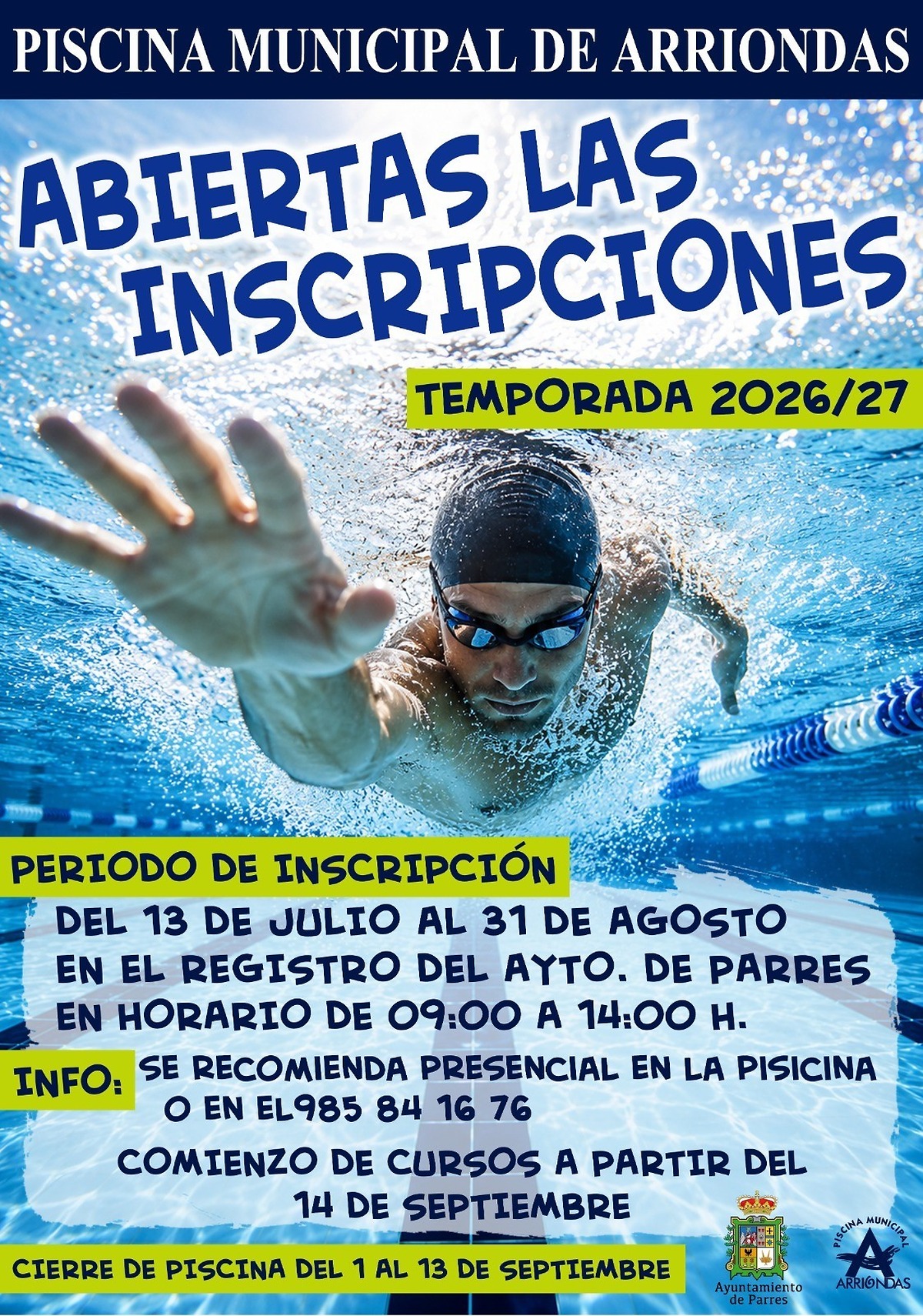inscriptions open for 2026/27 season at Arriondas municipal pool